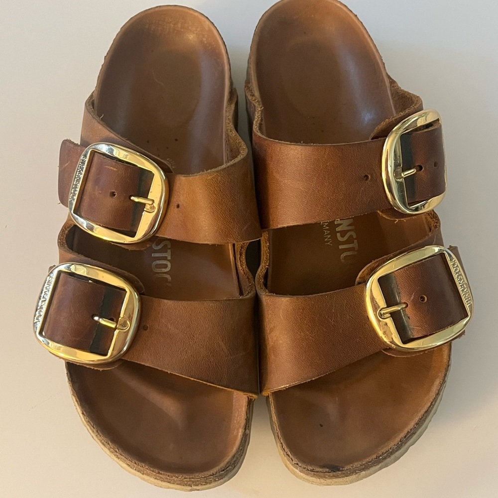 Birkenstock Arizona big buckle cognac and gold size 36